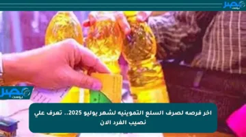 آخر فرصة لصرف السلع التموينية لشهر يوليو 2025.. تعرف على نصيب الفرد الآن